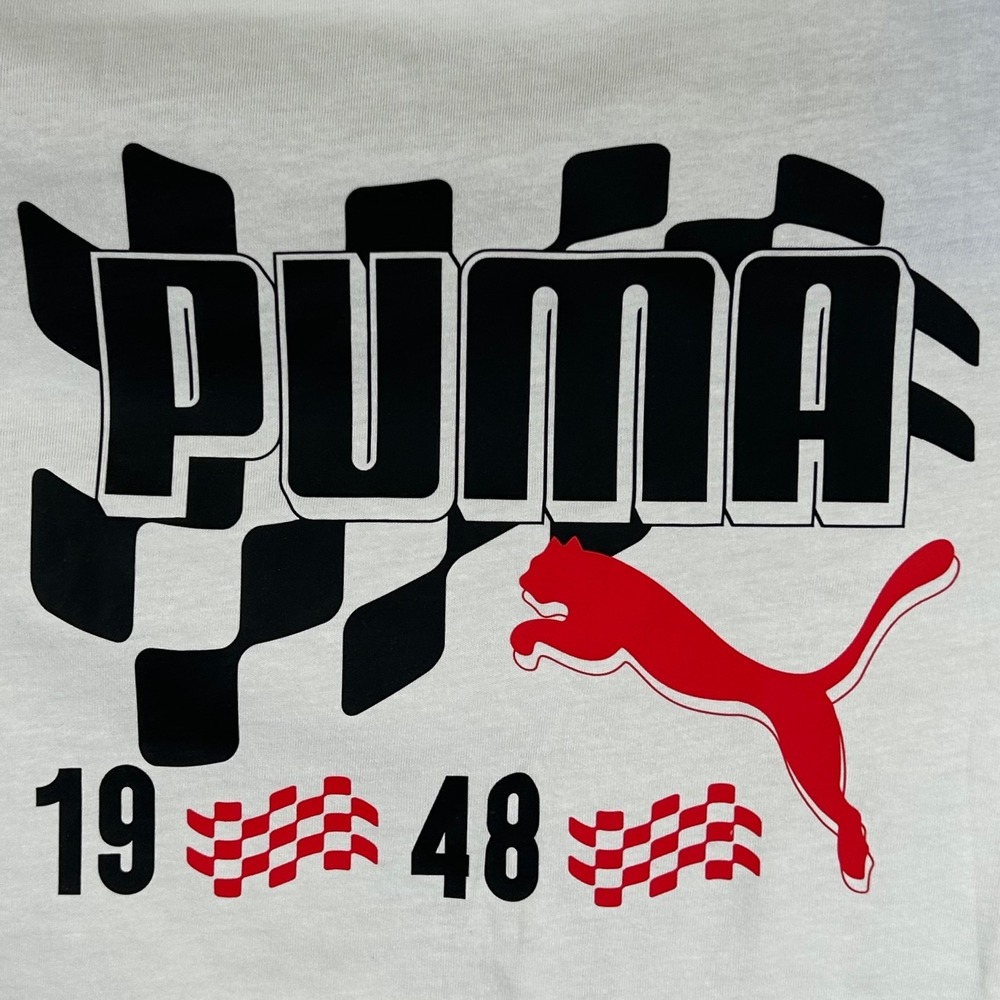 Puma Mens Graphics‎ Moto Flag Tee White Racing Checkered Logo Shirt Medium New
